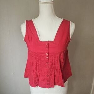 Vintage Tidewater Button-Front Peplum Tank Top In Bright Pink